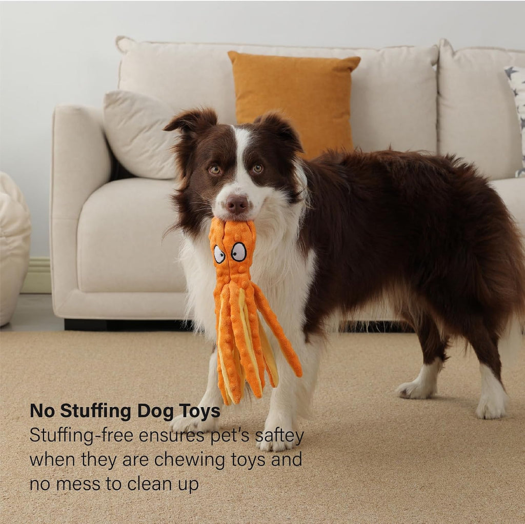 Close up of the durable stitched fabric on the interactive puppy teething toy.