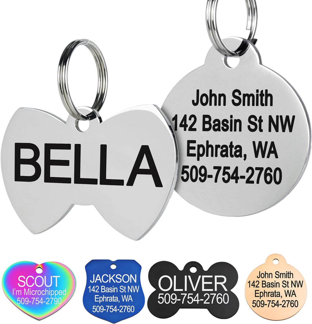 GoTags Stainless Steel Pet ID Tags, Personalized Dog Tags and Cat Tags, up to 8 Lines of Custom Text, Engraved on Both Sides, in Bone, Round, Heart, Bowtie and More (Dog Bone, Regular (Pack of 1)) - Image 13