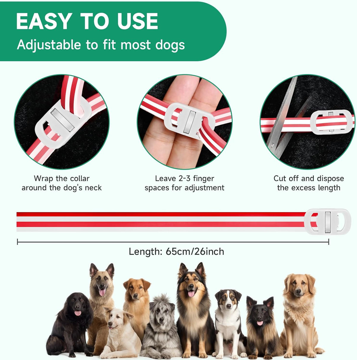 Instruction diagram for applying Woyamay flea collar to dog