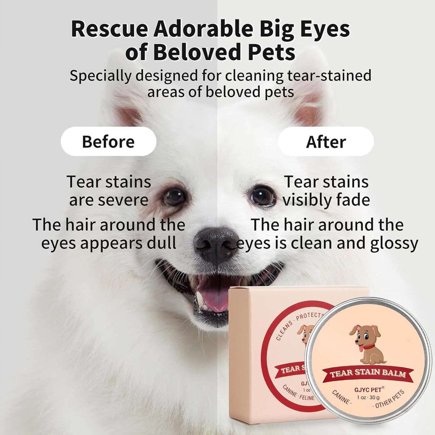 GJYC PET cat and dog eye booger remover product packaging.