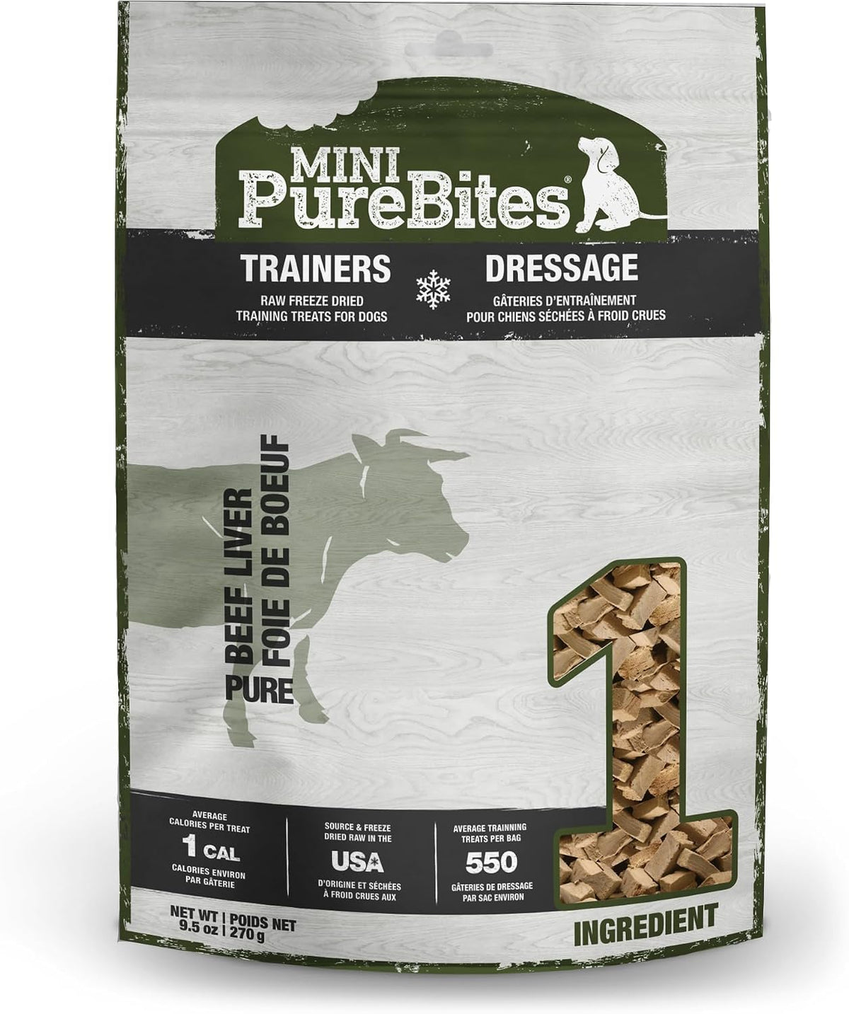 PureBites USA sourced freeze dried dog treats showing authentic packaging texture