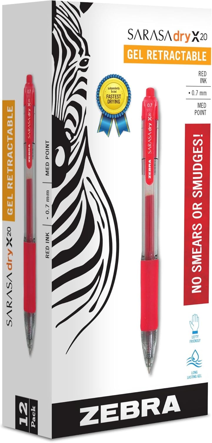 Zebra Pen Sarasa Dry X20 Retractable Gel Pens, 0.7mm Medium Point, Blue Ink with Rapid Fast Dry Ink Technology, Ideal for the Left-Handed, Eliminates Smudging and Smearing in Seconds, 12-Pack (46820) - Image 5