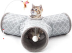 Tempcore Pet Cat Tunnel Tube Toys 3 Way Collapsible, Tunnels for Indoor Cats, Interactive Tube with Teaser Wand, Peek Holes & Hanging Ball, Black & Blue - Image 9