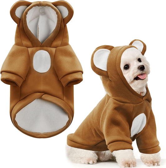 HRTTSY small dog hoodie front view brown fleece winter puppy sweatshirt
