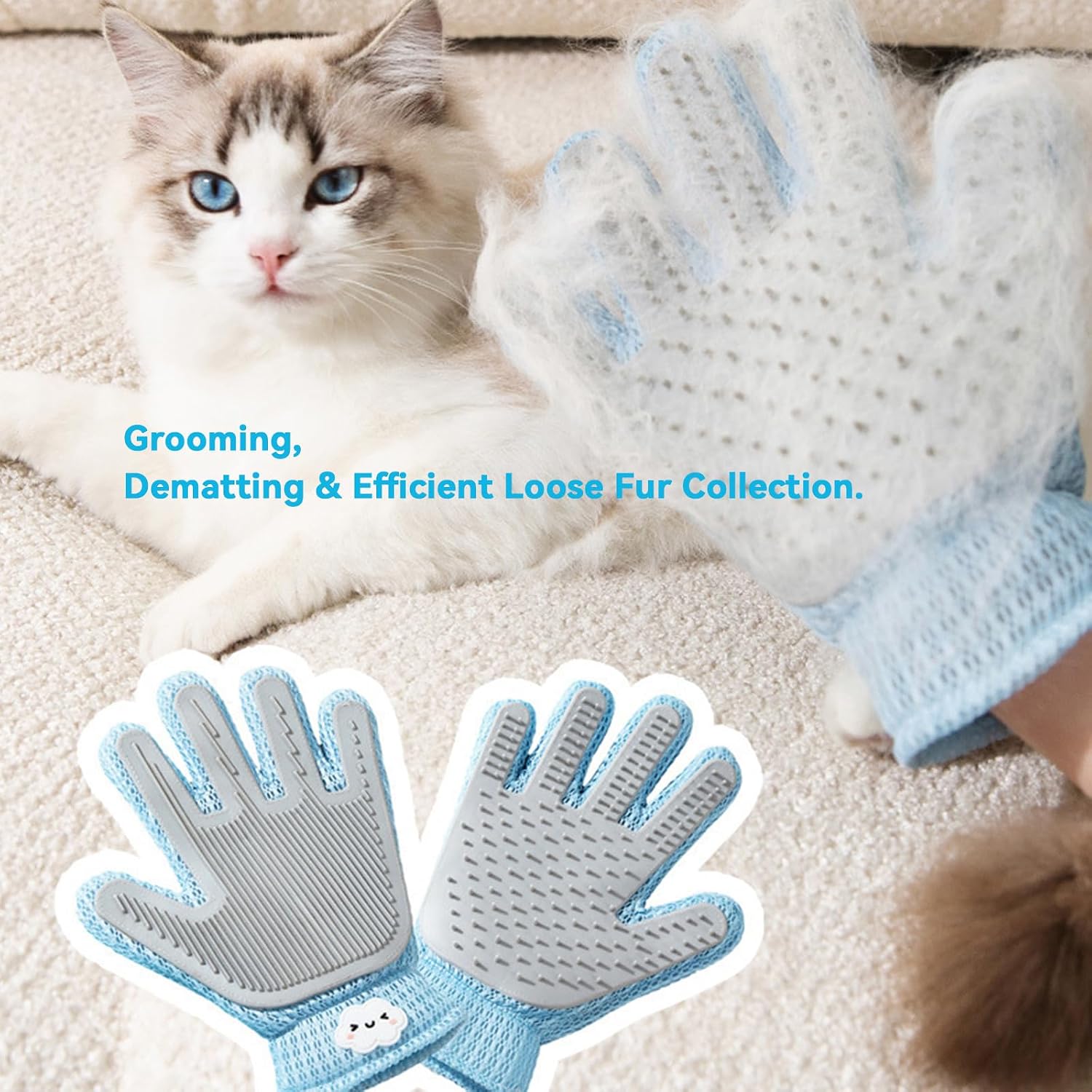 Gentle cat deshedding glove picking up loose fur