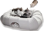 Dark gray variant of the XxingSheep 4 way shuttle cat cave assembled on a living room floor mount.