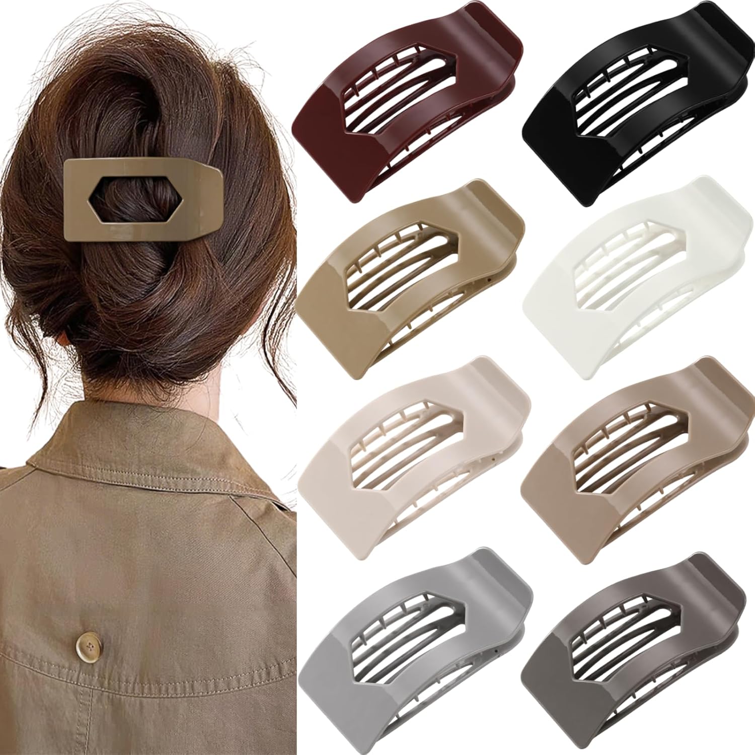Rokateam flat hair clips 8 pack front view glossy neutral