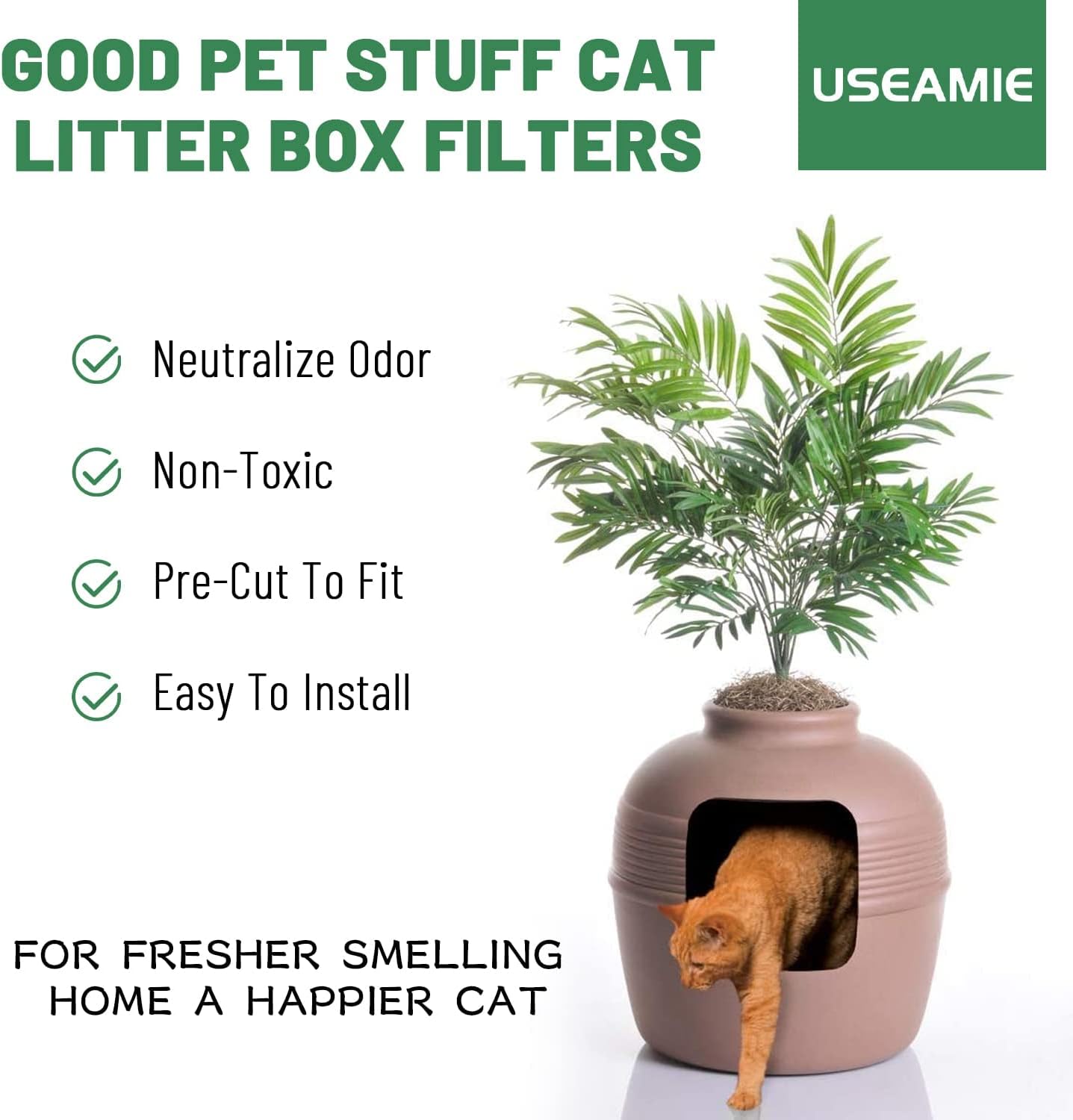 Side angle view of the zero point five centimeter thick Useamie charcoal litter box filter pad.