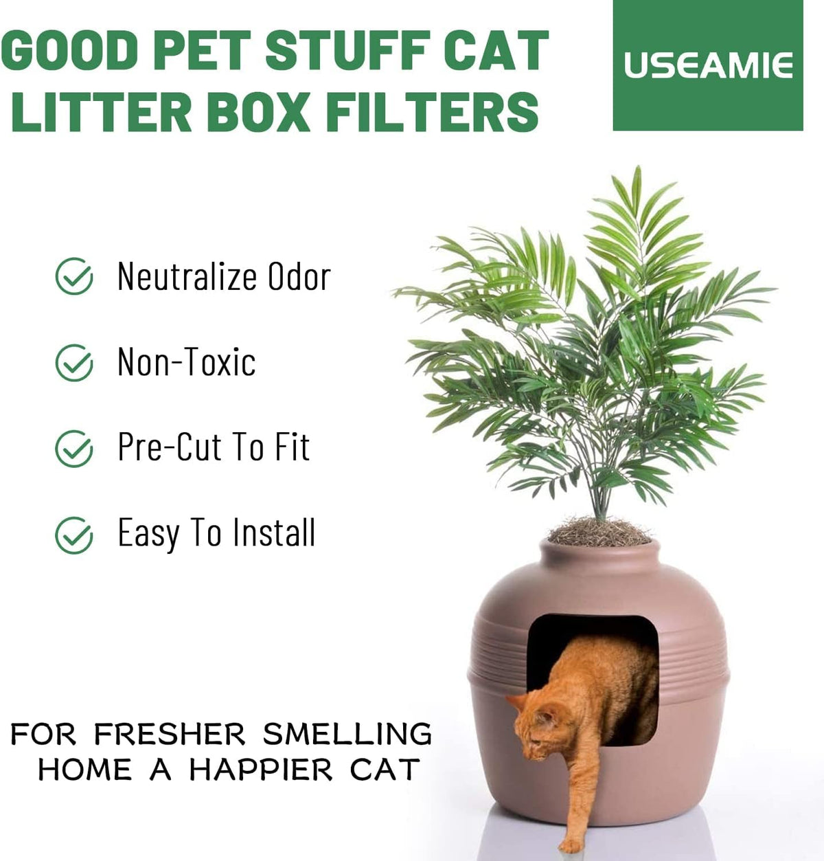 Side angle view of the zero point five centimeter thick Useamie charcoal litter box filter pad.