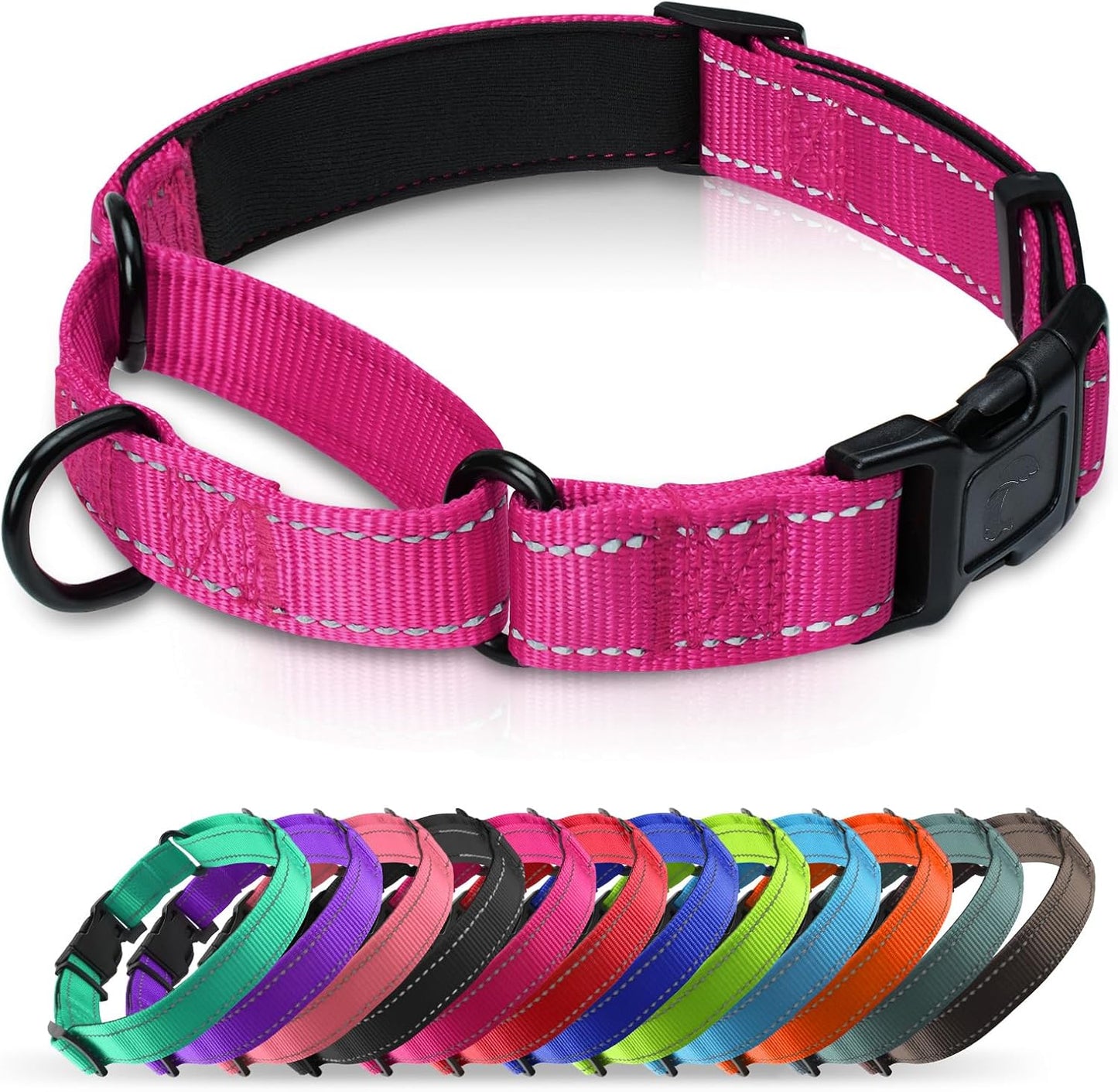 Erbine padded martingale dog collar front view authentic hotpink training collar.