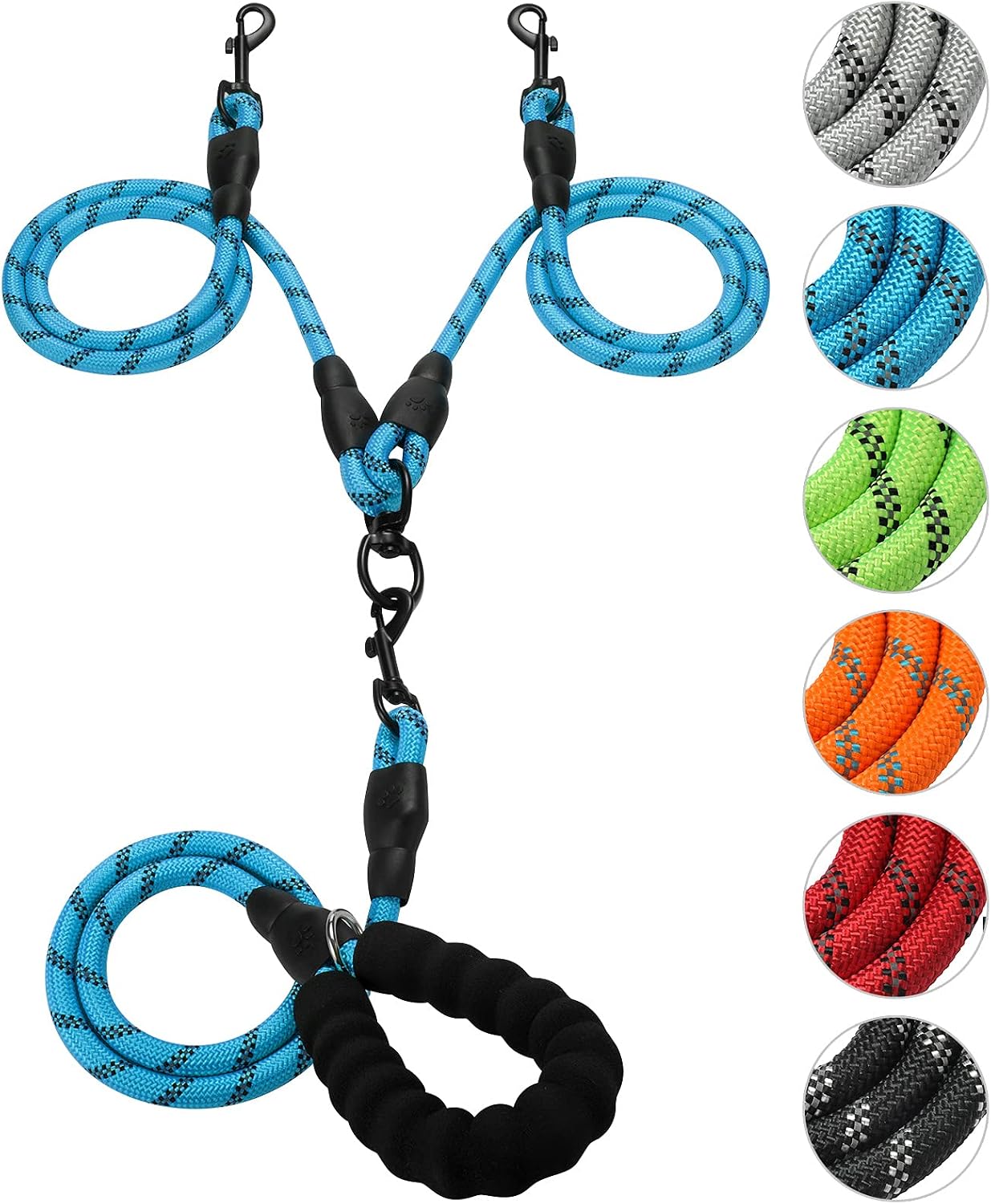 Gokotta double dog leash light blue front view showing padded handle and dual coupler