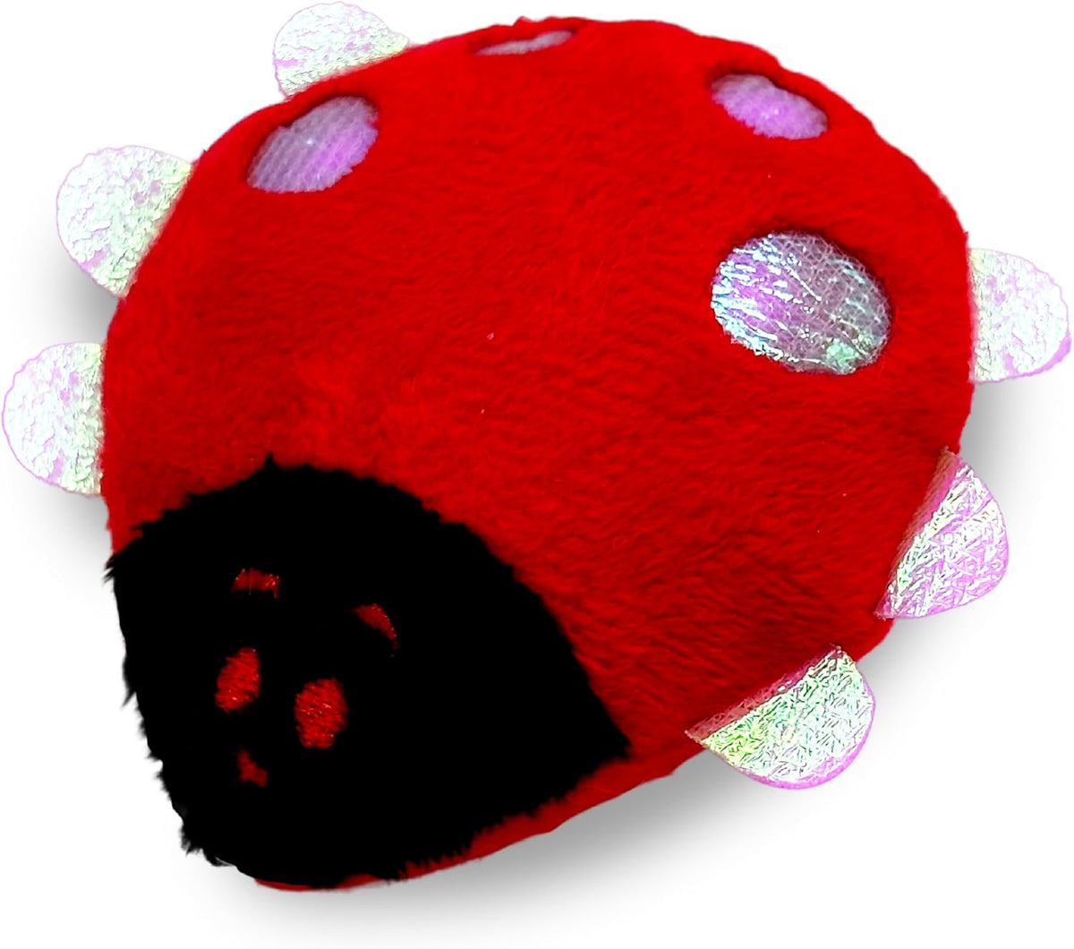 Backyard Buggin series plush ladybug cat toy showing shiny iridescent wings