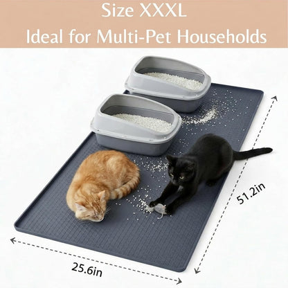 Kmiyivi jumbo grey silicone pet mat with raised edge containing liquid spill
