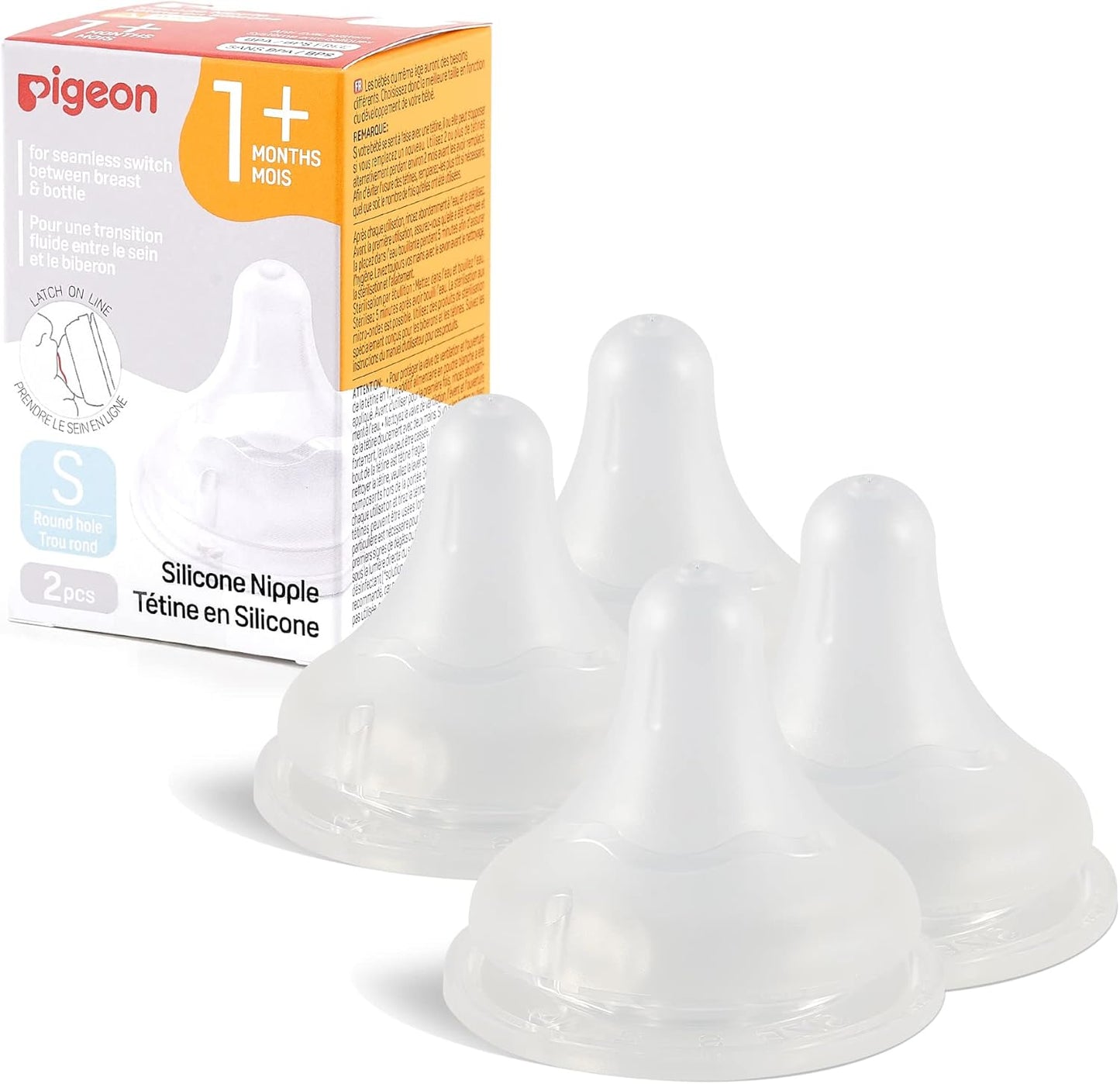 Pigeon Silicone Nipple Size Small front view pack of four authentic USA import