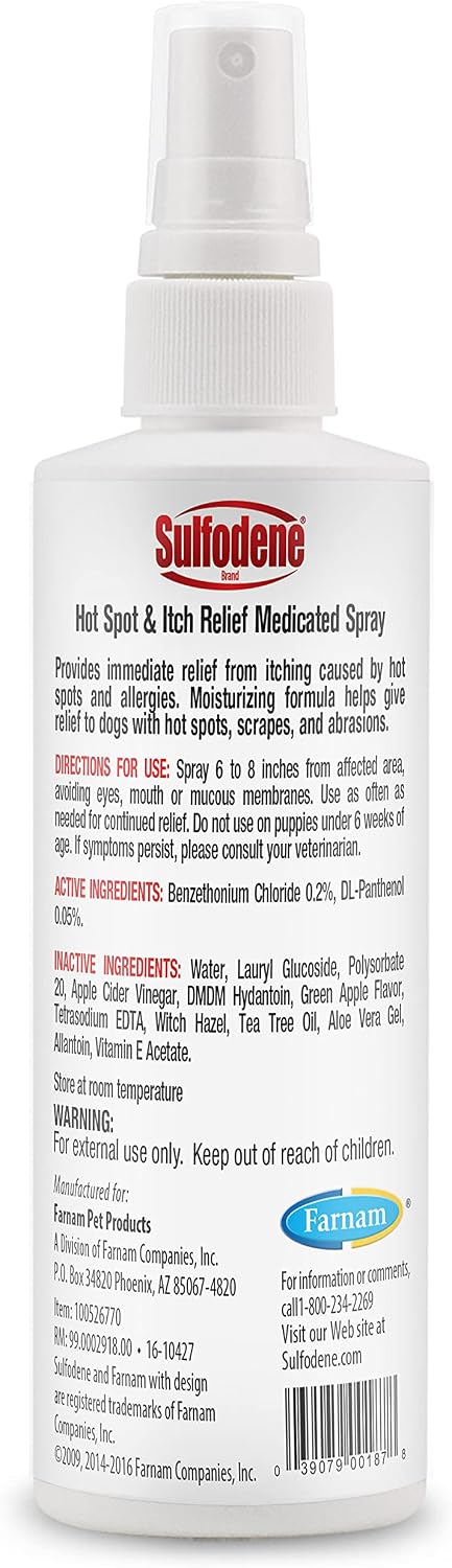 Sulfodene imported pet skin care product container close up