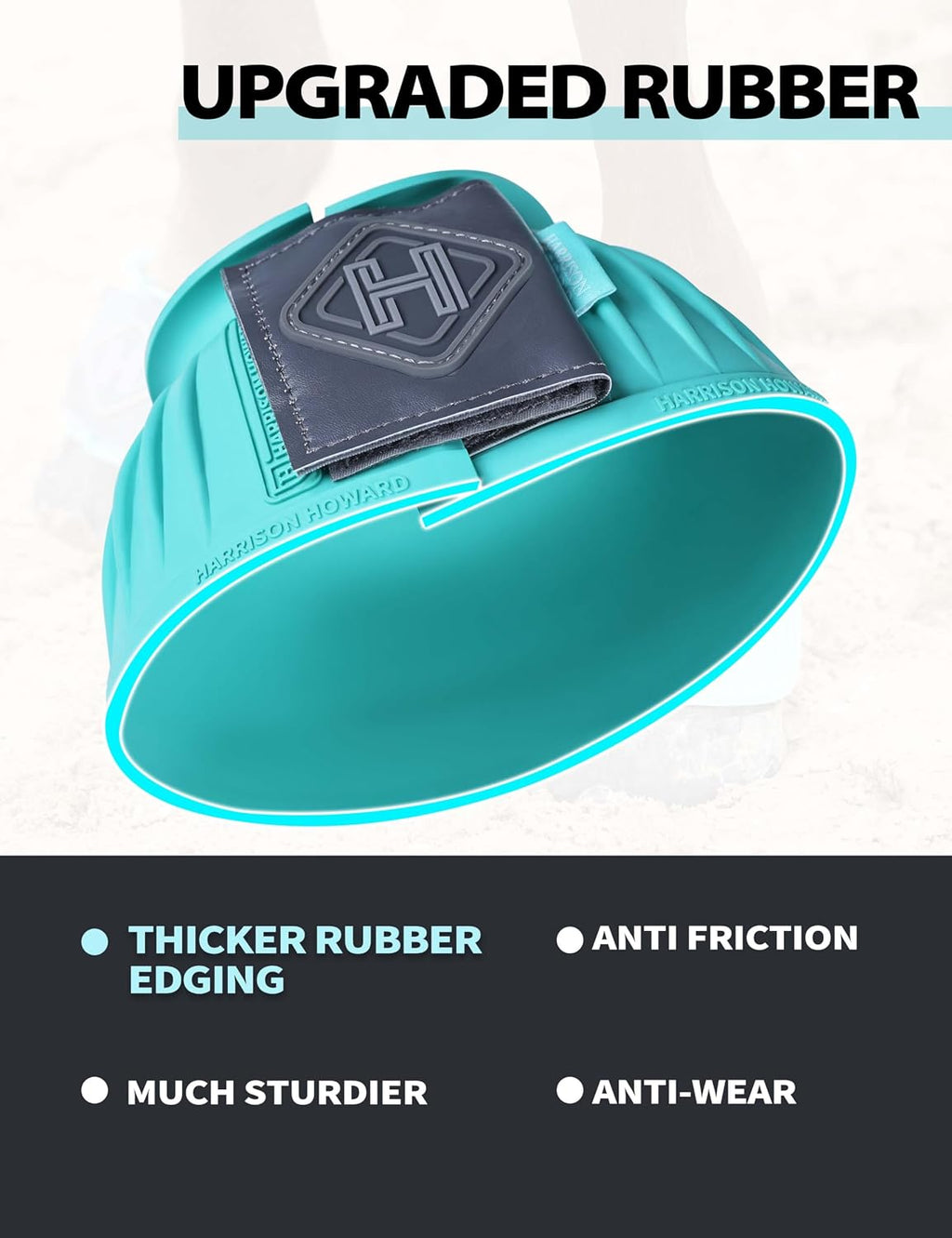 Turquoise rubber horse bell boots pair with double-lock anti-spin design
