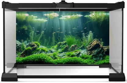 Riivvdise fish tank backdrop showcasing high definition aquatic plants and river bed stones.