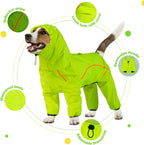 Adjustable four legs pet poncho with removable hood in neon green