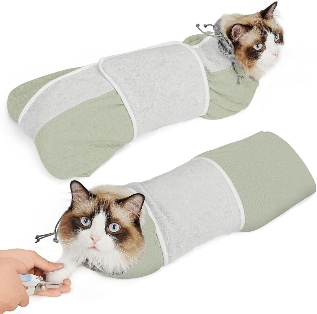 Supet Cat Grooming Wrap for Cutting Nails, Self-Adhesive Anti-Scratch Swaddle with Bite-Proof Mesh Hood & Thick Waist Strap Anti-Escape Bag for Nail Trimming, Medication, Ear Cleaning (Grey M) - Image 9