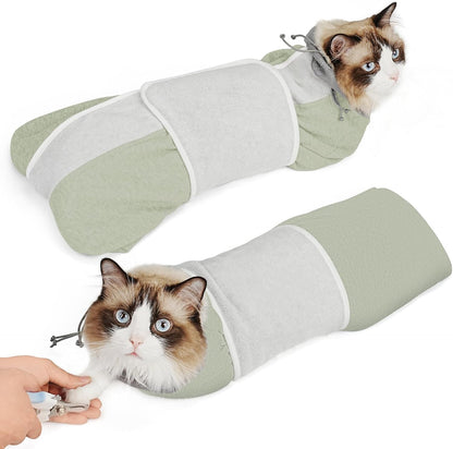Supet Cat Grooming Wrap for Cutting Nails, Self-Adhesive Anti-Scratch Swaddle with Bite-Proof Mesh Hood & Thick Waist Strap Anti-Escape Bag for Nail Trimming, Medication, Ear Cleaning (Grey M) - Image 9