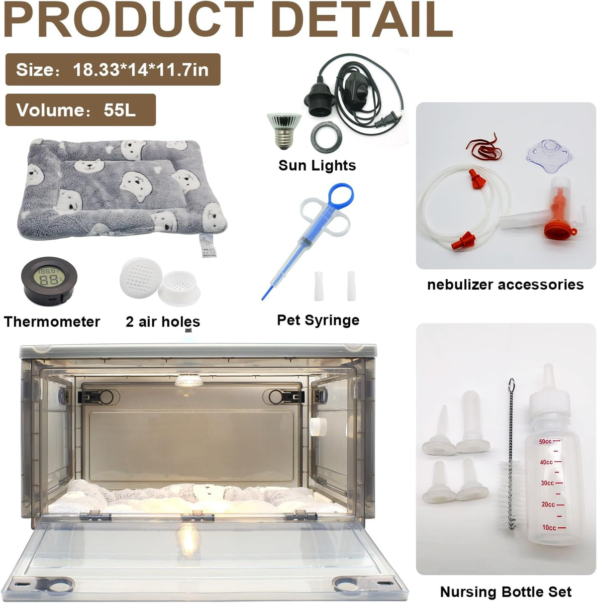 GIFANK critical care pet oxygen chamber showing side ventilation and tubing connector setup