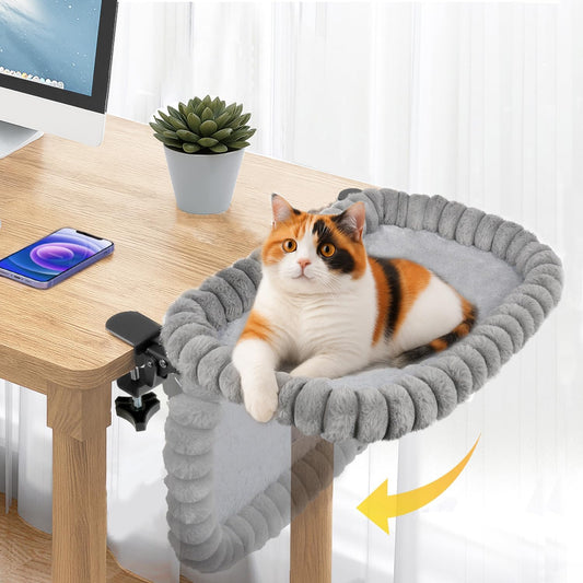 Pawow X-Large Cat Desk Bed front view mounted on office desk