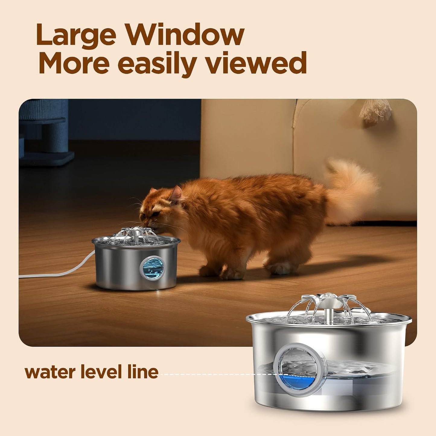 IHOUONE stainless steel water fountain for cats and dogs
