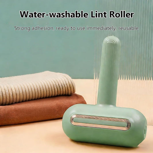 Washable sticky gel lint roller picking up dog hair on furniture fabric