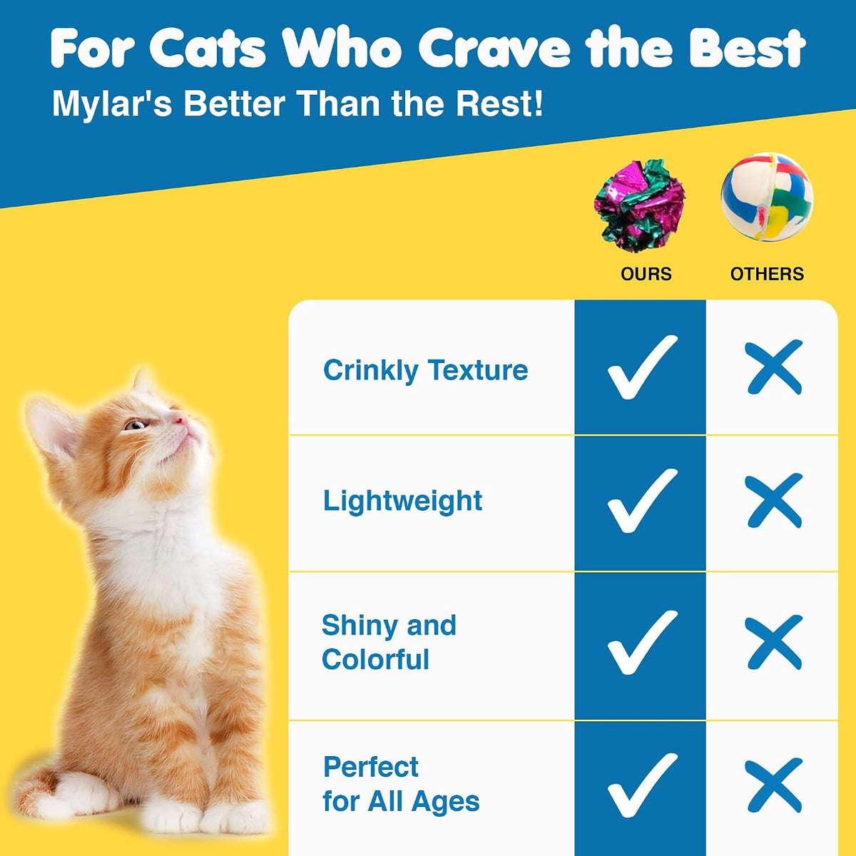 Lightweight metallic crinkle balls for indoor cat exercise.