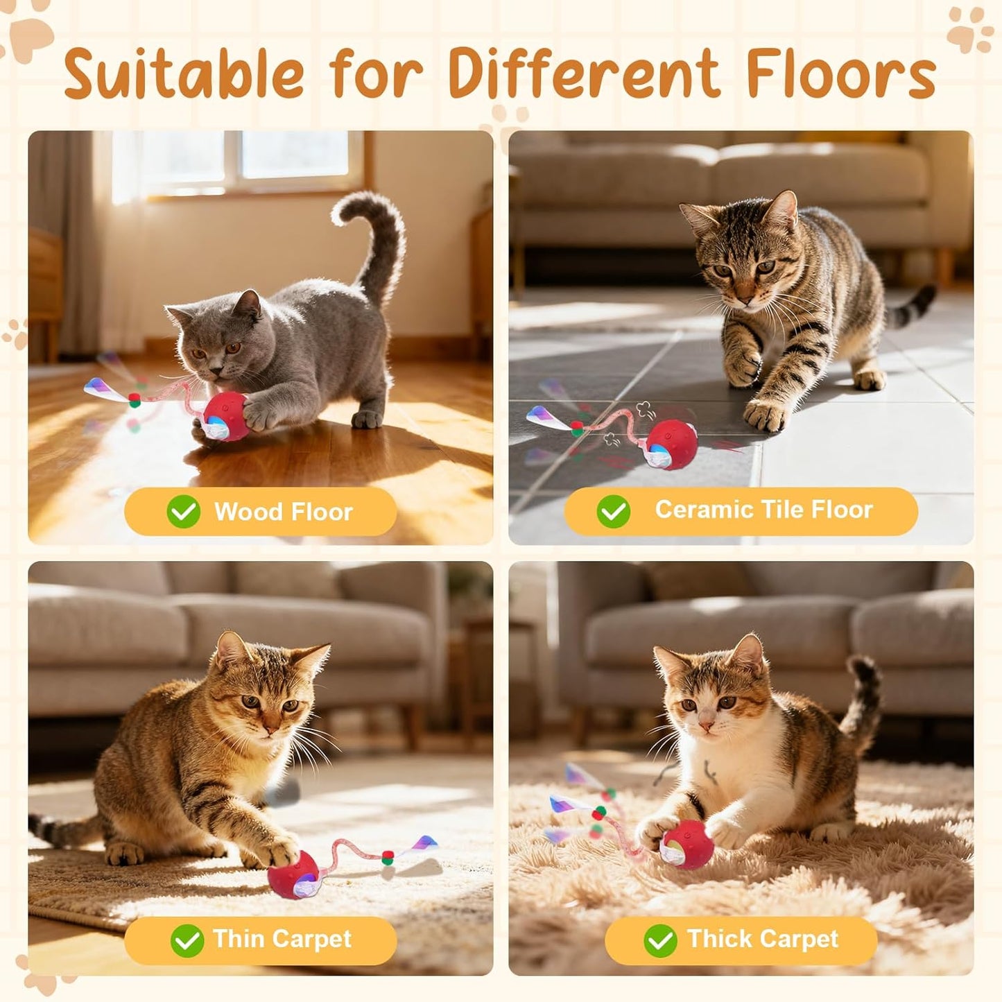 Sentoo smart rechargeable cat toy ball with bell mesh tail attachment.