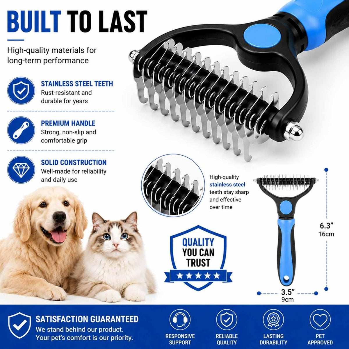 Baktas professional grooming rake showing dual-sided brush head