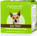 Herbsmith July Third canine calming chews front view bottle for dog anxiety relief.