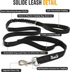 SlowTon elastic bungee dog leash showing the dual padded control handles and 360 degree swivel metal hook.
