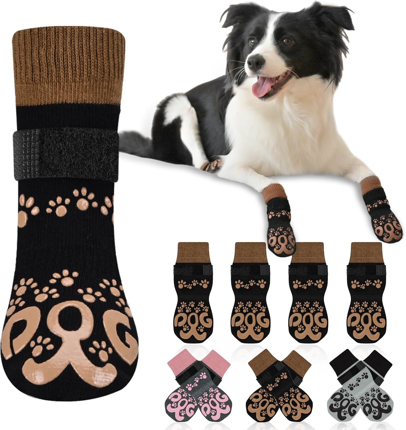 Dog Socks for Hardwood Floors Anti Slip - Double Side Dogs Booties to Prevent Licking, Hot Pavement Paw Protectors, No Twist Dog Grippy Socks for Senior Dogs, Light Grey and Black, L - Image 9