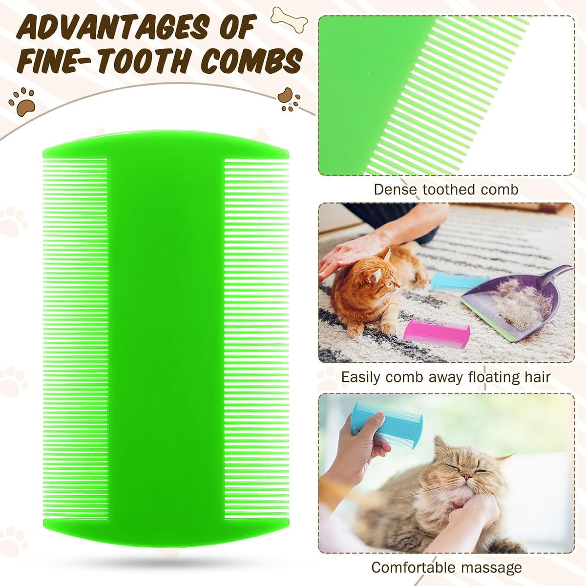 Hushee double sided kitten grooming combs displayed alongside a measuring scale