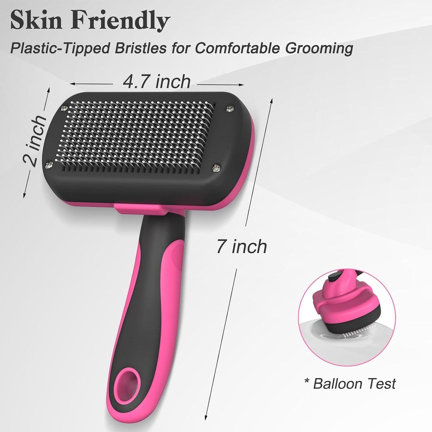 Ergonomic thermoplastic rubber handle of the pink Swihauk cat and dog brush