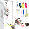 FEELNEEDY interactive cat toy front view showcasing white cat shaped main unit hanging on a door frame.