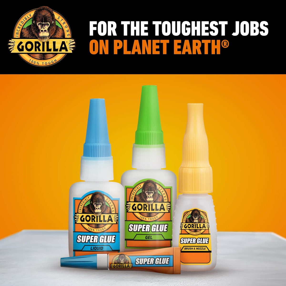Authentic USA imported Gorilla Super Glue Gel bottle on a work table