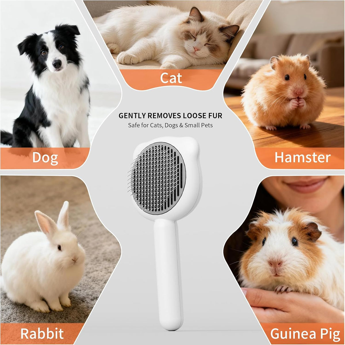 Cat Brush for Shedding, Self Cleaning Pet Hair Brush with Release Button, Cat & Dog Grooming Brush for Long or Short Haired Pets, Removes Loose Fur (White) - Image 9