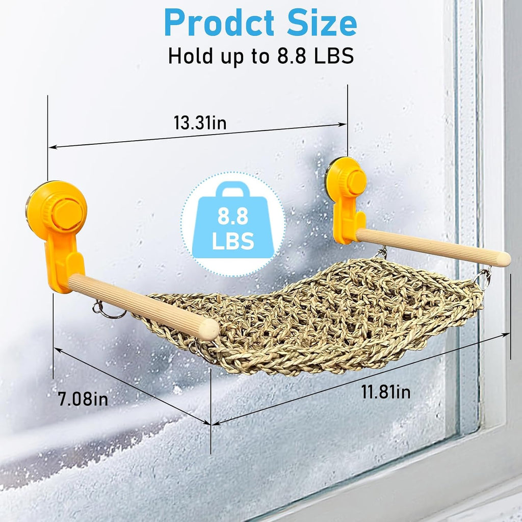 VCEPJH Reptile Window Perch showing the natural woven seagrass texture and wood base