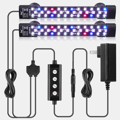 Premium imported aquarium lighting kit including the dual channel controller, suction cups, and power adapter.