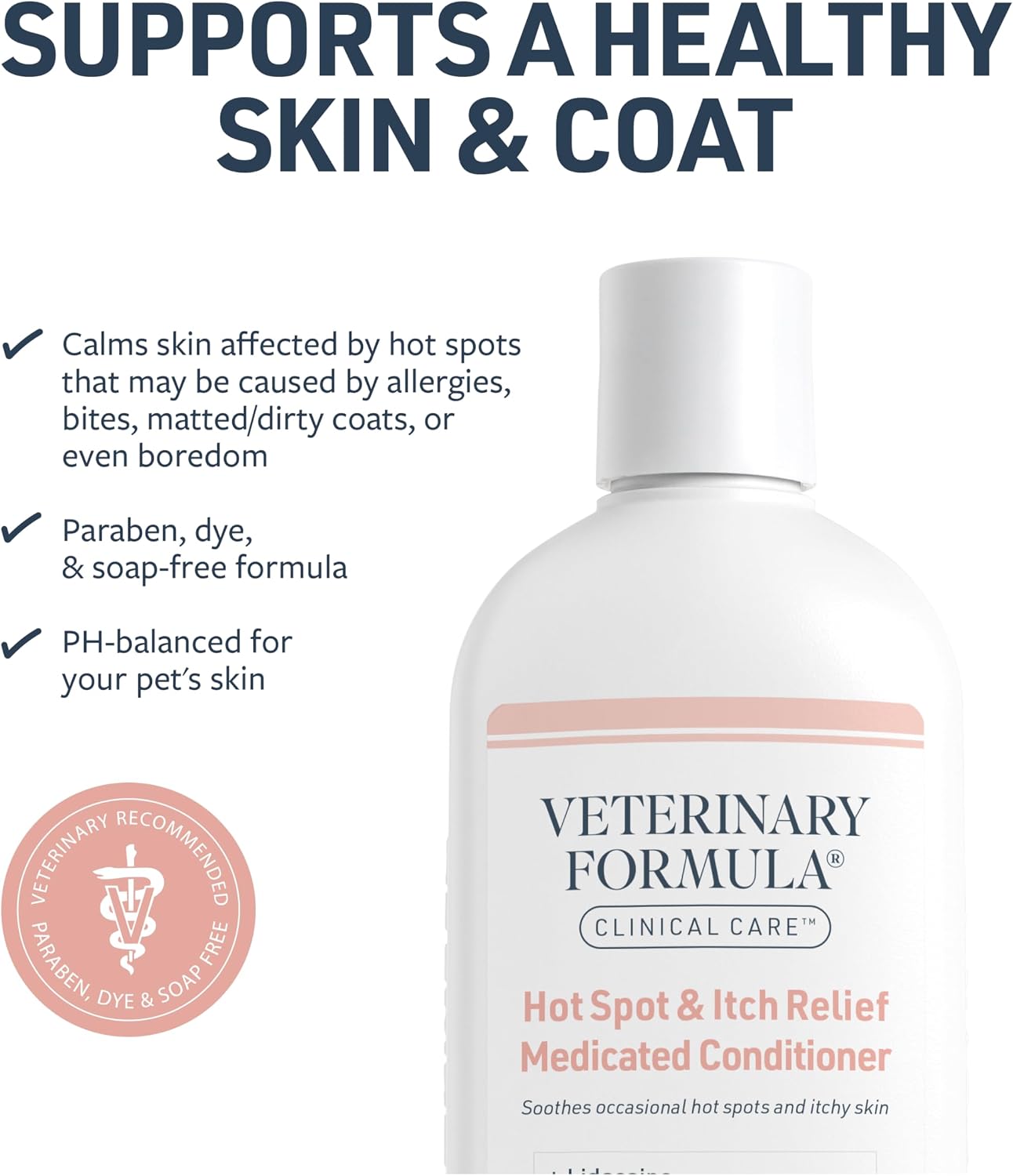 Veterinary Formula medicated pet conditioner for itchy skin relief back label view