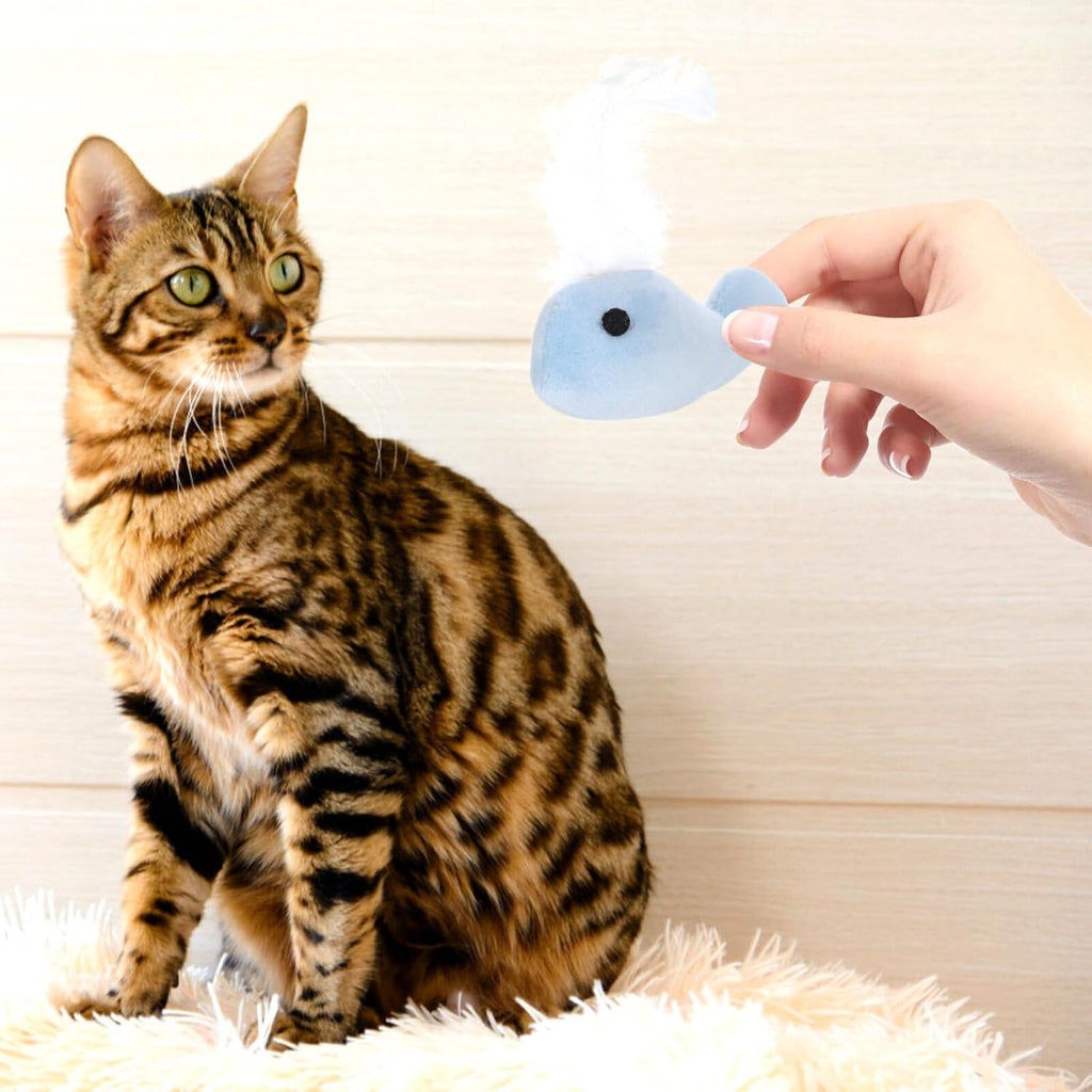 ABOOFAN Cat Whale Toys 4 Pack Interactive Plush Kitten Chew Toys with Feather for Indoor Cats Lightweight Soft Stuffed Toys for Exercise Anxiety Relief - Image 9