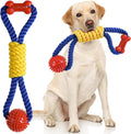 Aitmexcn interactive dog rope toy front view featuring colorful braided cotton strands and rubber spikes.