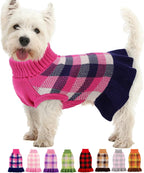 Dog Sweater Dress Plaid Knitwear for Small Medium Dogs Warm Puppy Pet Turtleneck Stretch Pullover Cute Fall Winter Vest Clothes with Leash Hole for Christmas (Pink, XS) - Image 11