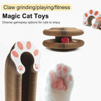 Jogcoys cardboard scratching pad being used by an active kitten grinding its claws safely.