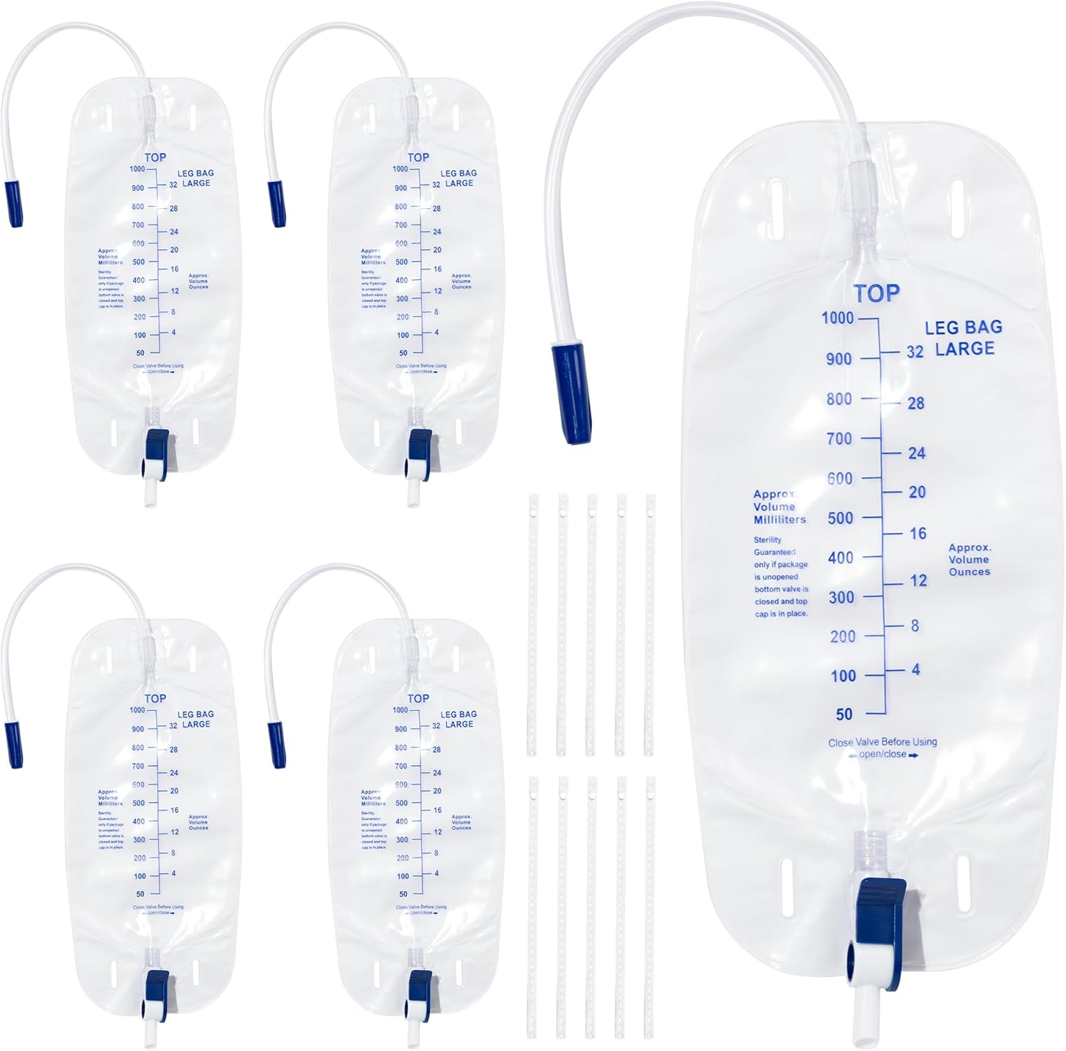 BeHerk 1000ml urinary drainage bag front view sterile leg bag