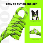 Lynxking reflective nylon rope slip lead showing the 2-in-1 collar loop mechanism for training.
