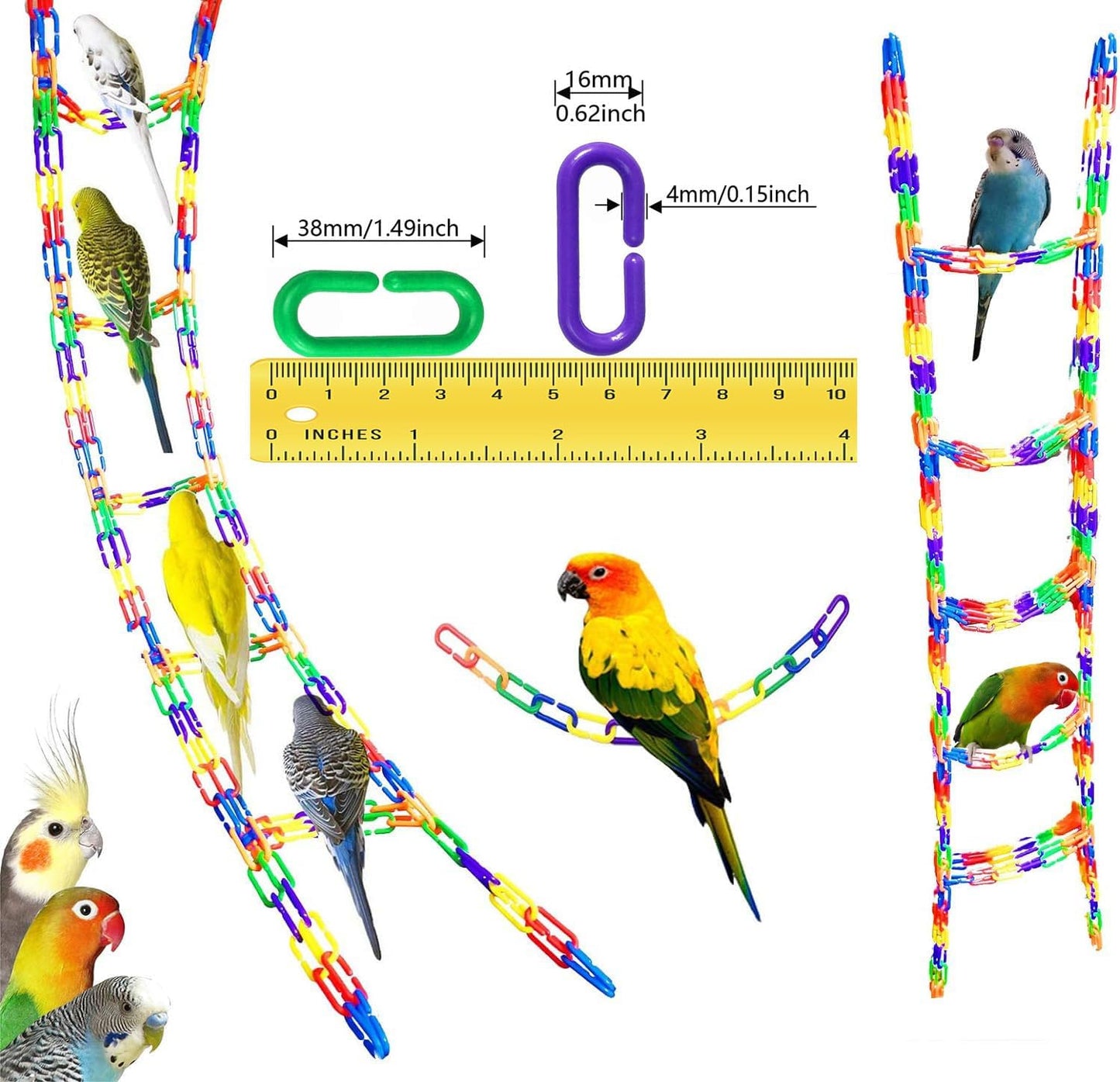 Non toxic chew resistant rainbow chain toy for sugar gliders and small pets.