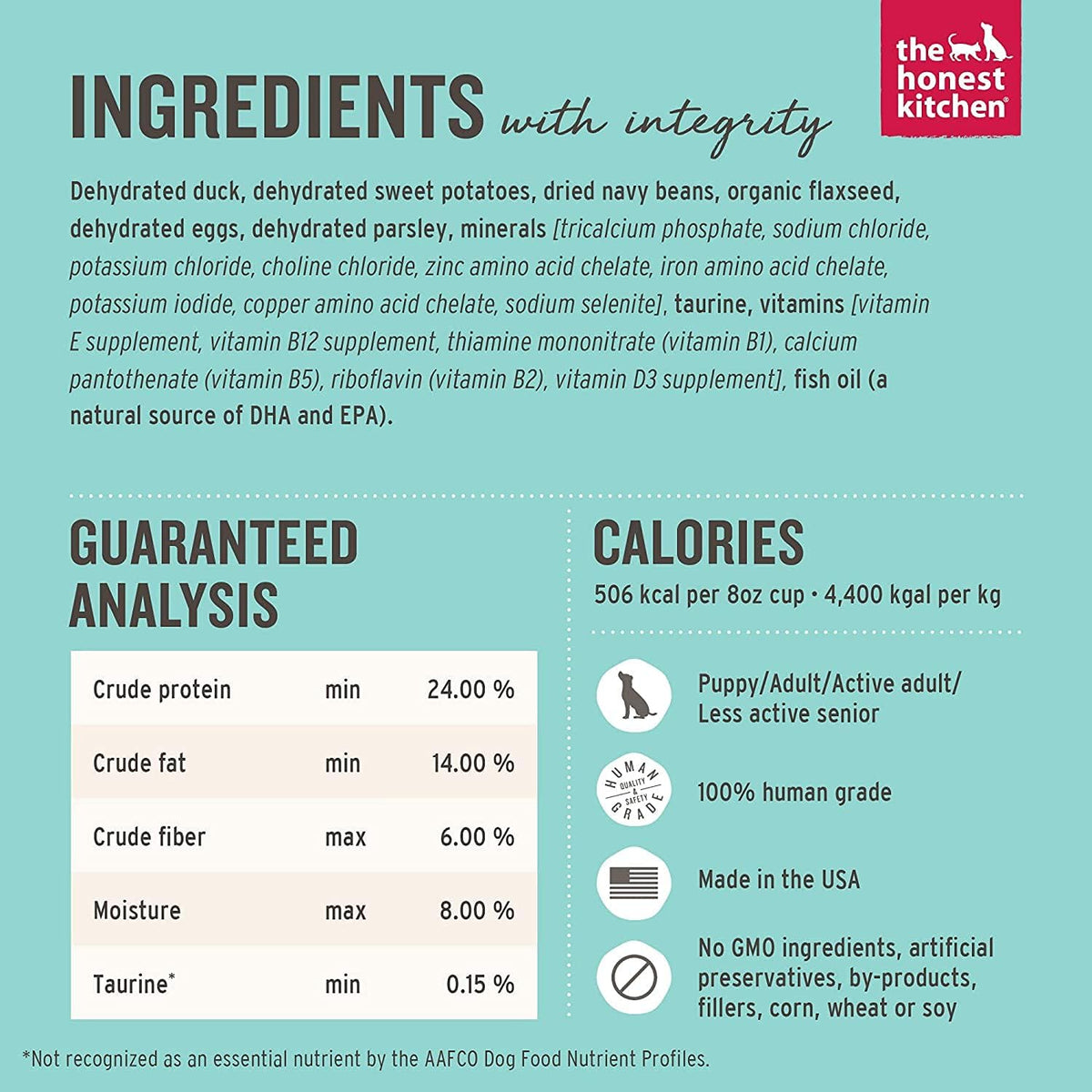 Close up of The Honest Kitchen limited ingredient dog food label